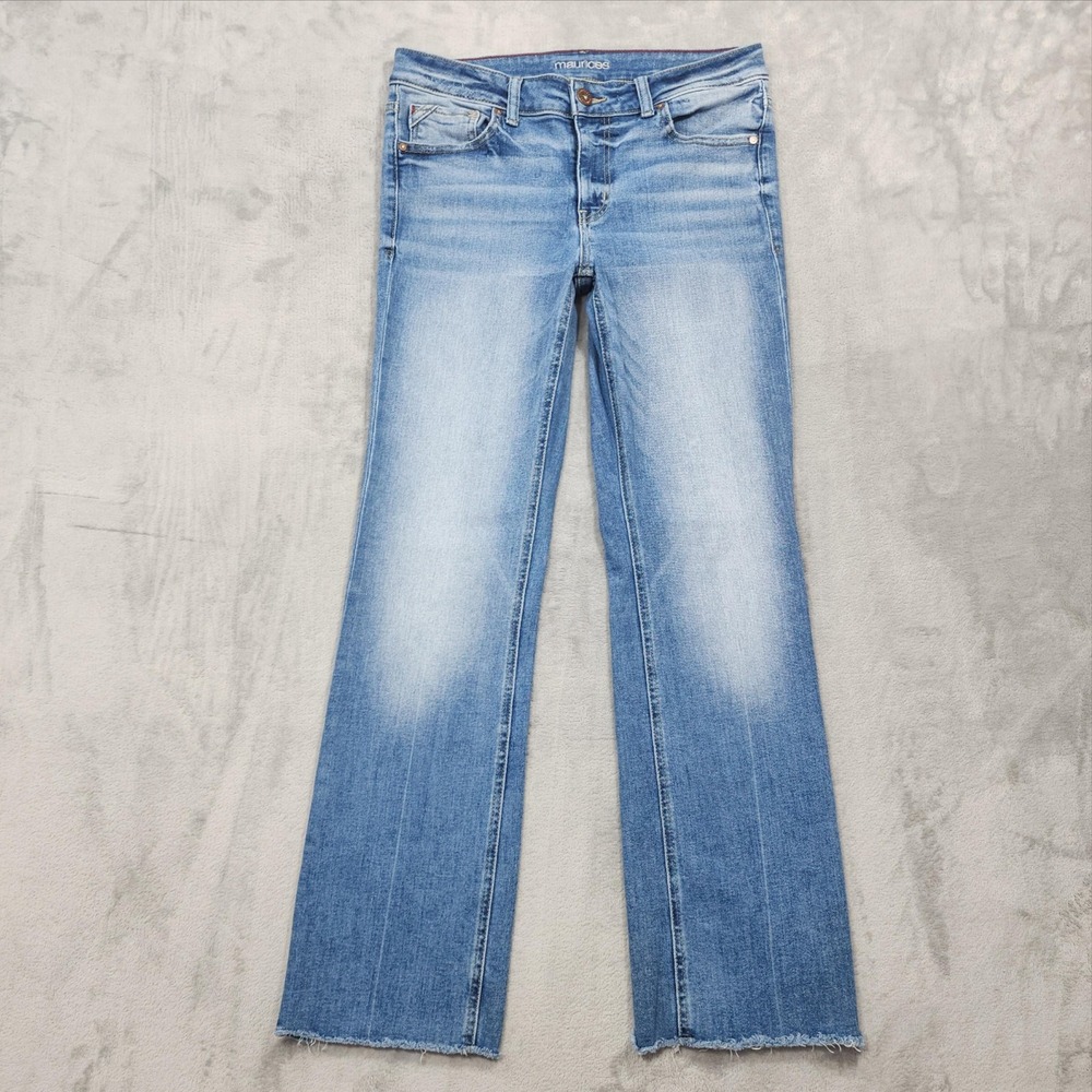Maurices Jeans Womens 12 Blue Mid Rise Slim Bootcut Raw Hem Stretch Denim Casual